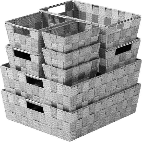 Set Of 9 Storage Baskets For Shelves Small Storage Closet Organizer Bins - Picture 1 of 7